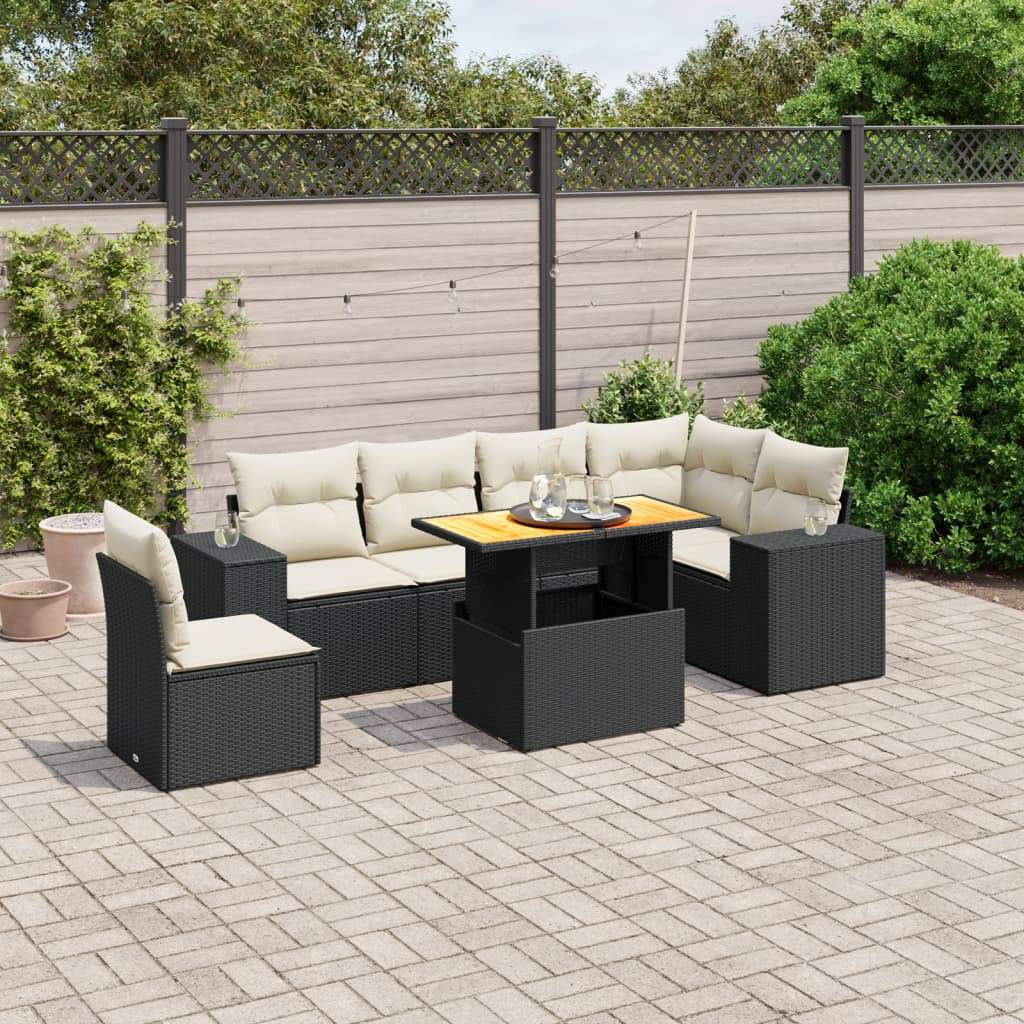 Set Divani da Giardino con Cuscini 7pz Nero Polyrattan - homemem39
