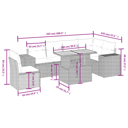 Set Divani da Giardino 7 pz con Cuscini Beige in Polyrattan