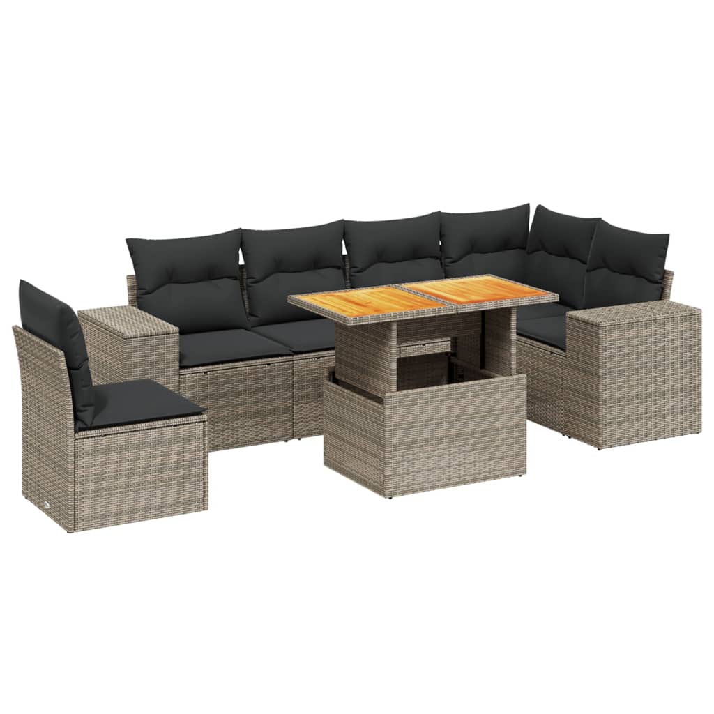 Set Divani da Giardino 7 pz con Cuscini Grigio in Polyrattan