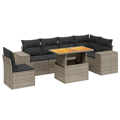 Set Divani da Giardino 7 pz con Cuscini Grigio in Polyrattan