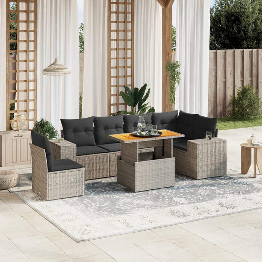 Set Divani da Giardino 7 pz con Cuscini Grigio in Polyrattan - homemem39