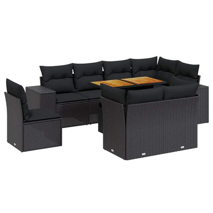 Set Divani da Giardino 9 pz con Cuscini Nero in Polyrattan - homemem39