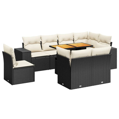 Set Divani da Giardino 9 pz con Cuscini Nero in Polyrattan