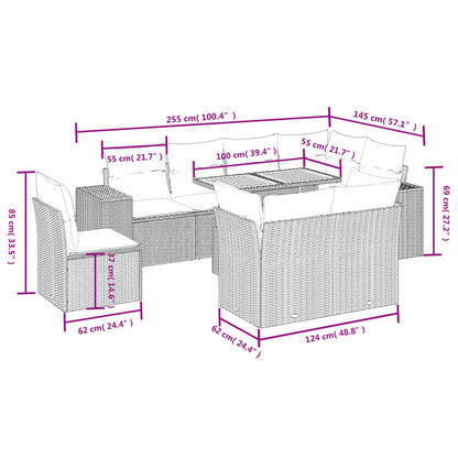 Set Divani da Giardino 9 pz con Cuscini Nero in Polyrattan