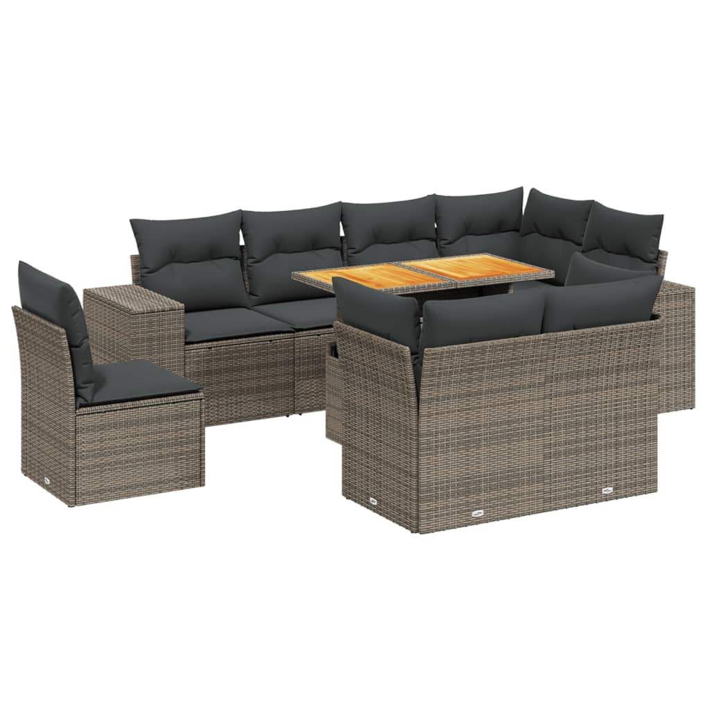 Set Divano da Giardino 9 pz con Cuscini Grigio in Polyrattan - homemem39