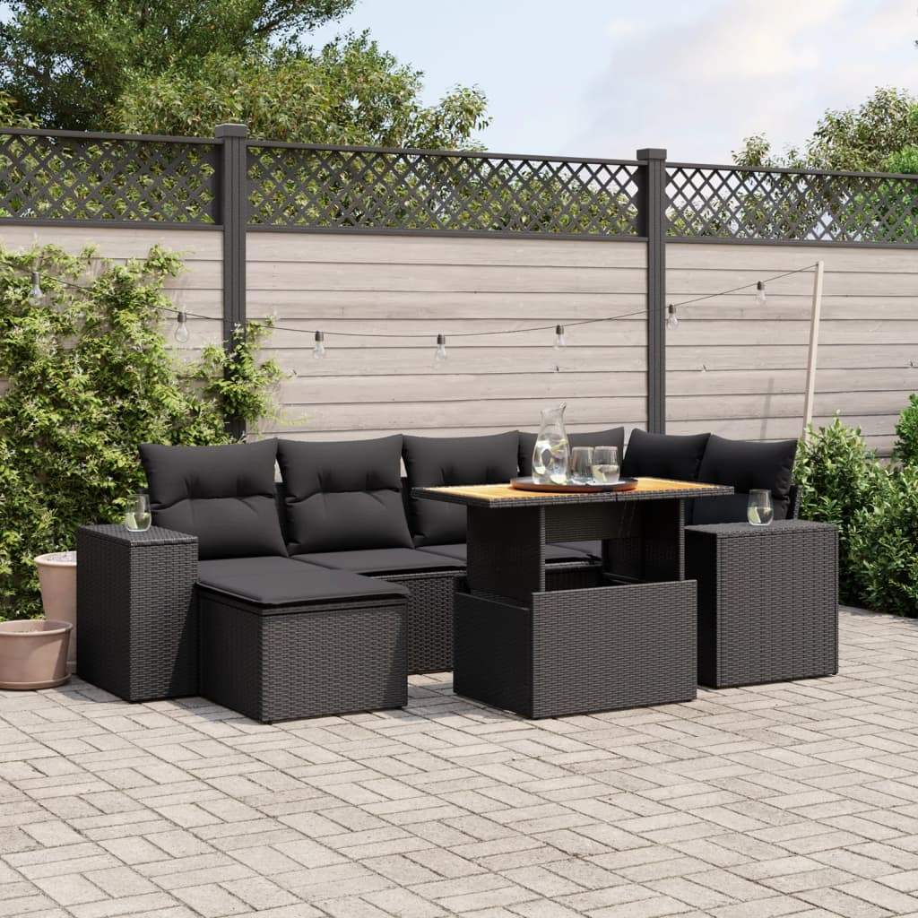 Set Divani da Giardino con Cuscini 7pz Nero Polyrattan - homemem39