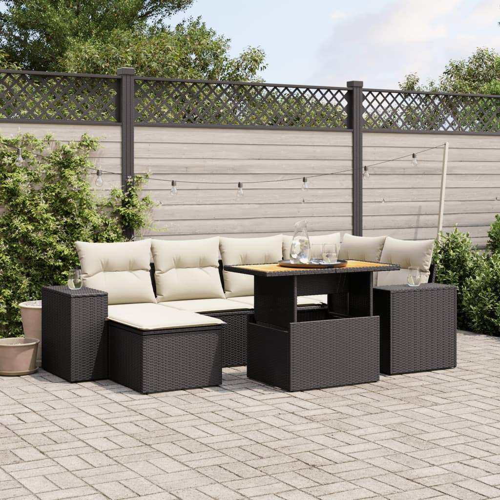 Set Divani da Giardino con Cuscini 7pz Nero Polyrattan - homemem39