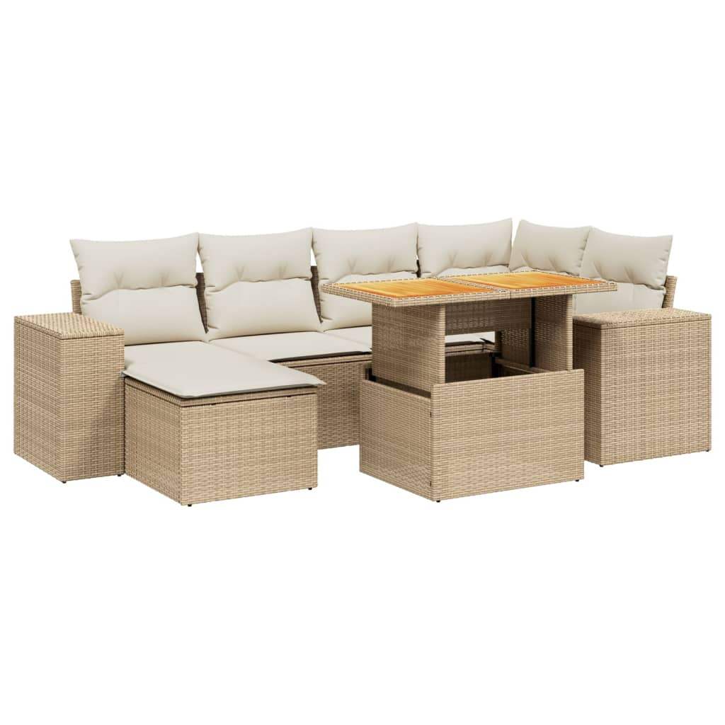Set Divani da Giardino 7 pz con Cuscini Beige in Polyrattan - homemem39