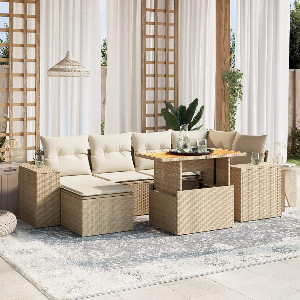 Set Divani da Giardino 7 pz con Cuscini Beige in Polyrattan - homemem39