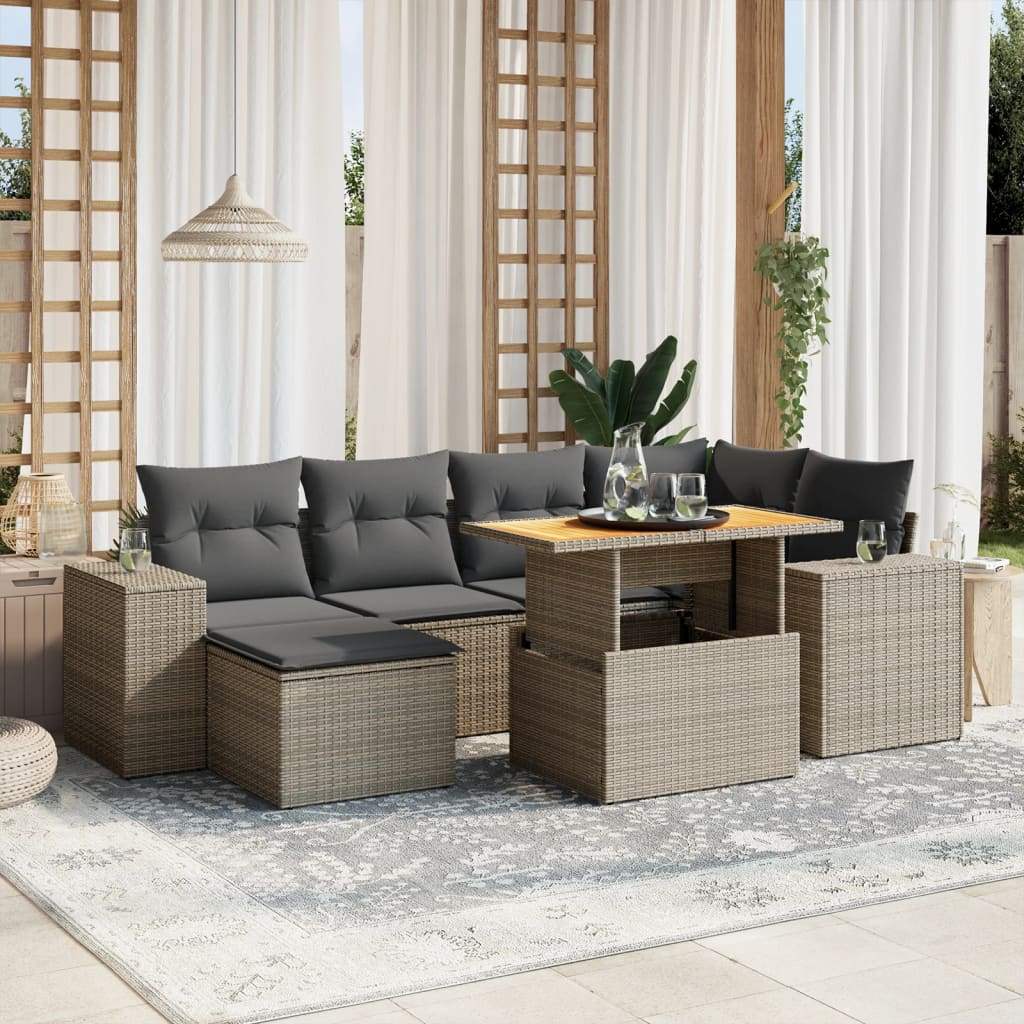 Set Divani da Giardino 7 pz con Cuscini Grigio in Polyrattan - homemem39
