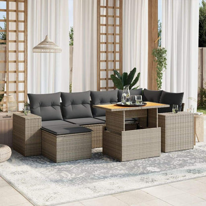 Set Divani da Giardino 7 pz con Cuscini Grigio in Polyrattan - homemem39