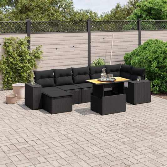 Set Divani da Giardino con Cuscini 8 pz Nero in Polyrattan - homemem39