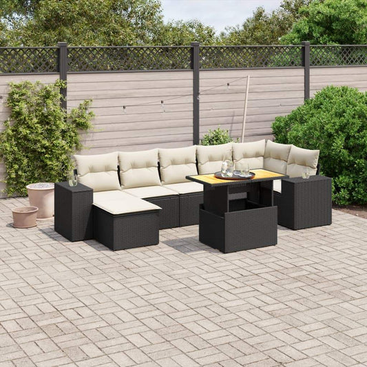 Set Divani da Giardino con Cuscini 8 pz Nero in Polyrattan - homemem39
