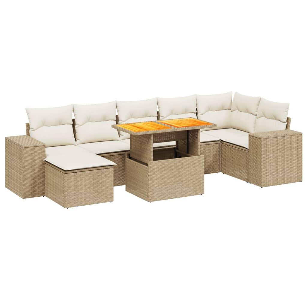 Set Divano da Giardino 8 pz con Cuscini Beige in Polyrattan - homemem39