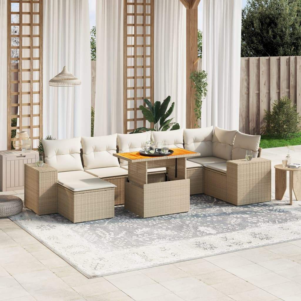 Set Divano da Giardino 8 pz con Cuscini Beige in Polyrattan - homemem39