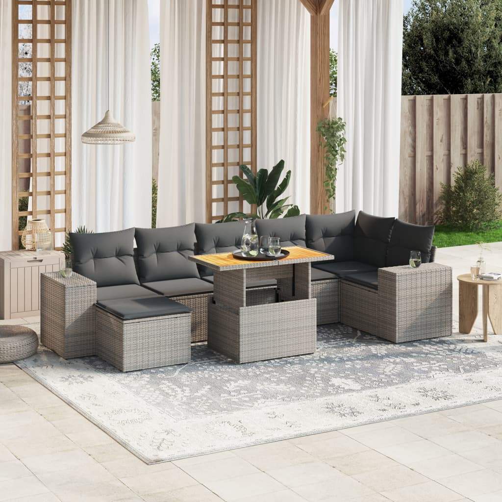 Set Divano da Giardino 8 pz con Cuscini Grigio in Polyrattan - homemem39