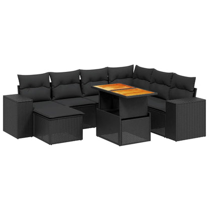 Set Divani da Giardino con Cuscini 8 pz Nero in Polyrattan