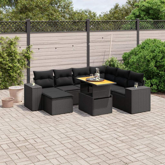Set Divani da Giardino con Cuscini 8 pz Nero in Polyrattan - homemem39