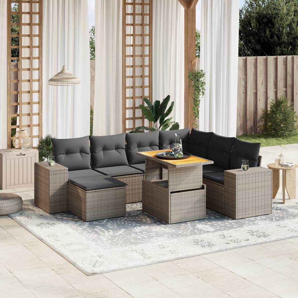 Set Divano da Giardino 8 pz con Cuscini Grigio in Polyrattan - homemem39