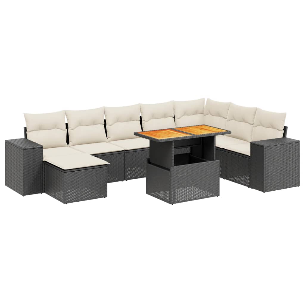 Set Divani da Giardino 9 pz con Cuscini Nero in Polyrattan