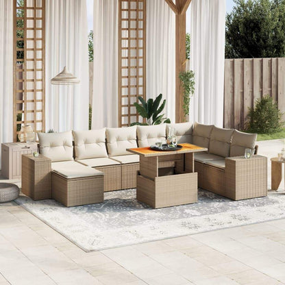 Set Divano da Giardino 9 pz con Cuscini Beige in Polyrattan - homemem39