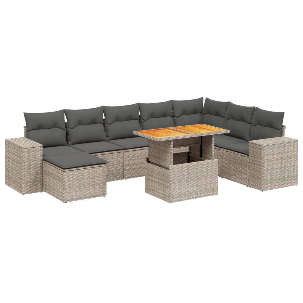 Set Divano da Giardino 9 pz con Cuscini Grigio in Polyrattan - homemem39