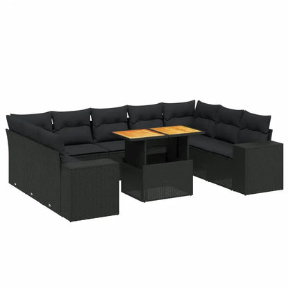 Set Divani da Giardino 10pz con Cuscini in Polyrattan Nero - homemem39