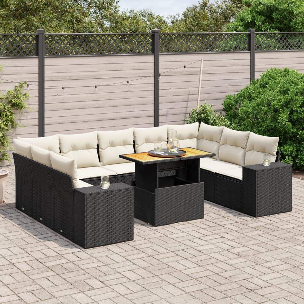 Set Divani da Giardino 10pz con Cuscini in Polyrattan Nero - homemem39