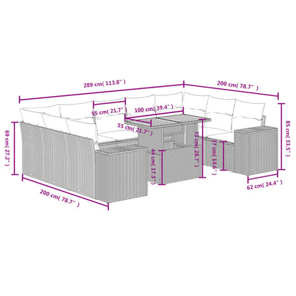 Set Divano da Giardino 10 pz con Cuscini Beige in Polyrattan