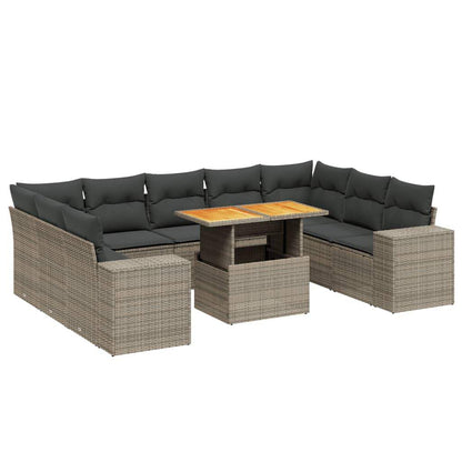 Set Divano da Giardino 10 pz con Cuscini Grigio in Polyrattan - homemem39