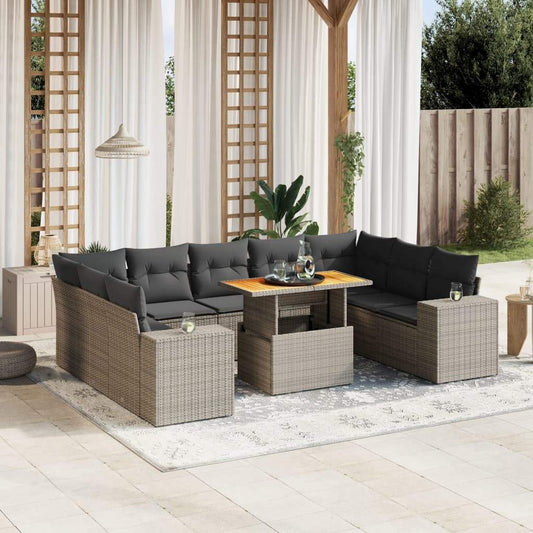 Set Divano da Giardino 10 pz con Cuscini Grigio in Polyrattan - homemem39