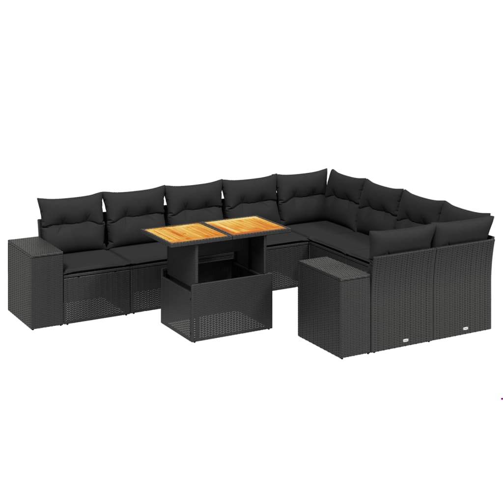 Set Divani da Giardino 10pz con Cuscini in Polyrattan Nero - homemem39