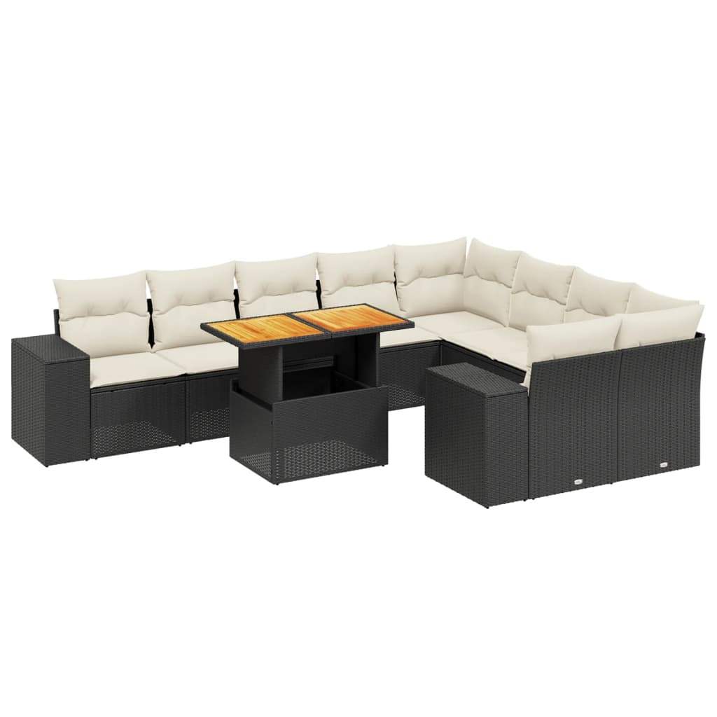 Set Divani da Giardino 10pz con Cuscini in Polyrattan Nero - homemem39