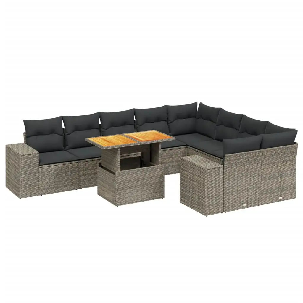 Set Divano da Giardino 10 pz con Cuscini Grigio in Polyrattan - homemem39
