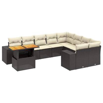 Set Divani da Giardino 10pz con Cuscini in Polyrattan Nero - homemem39