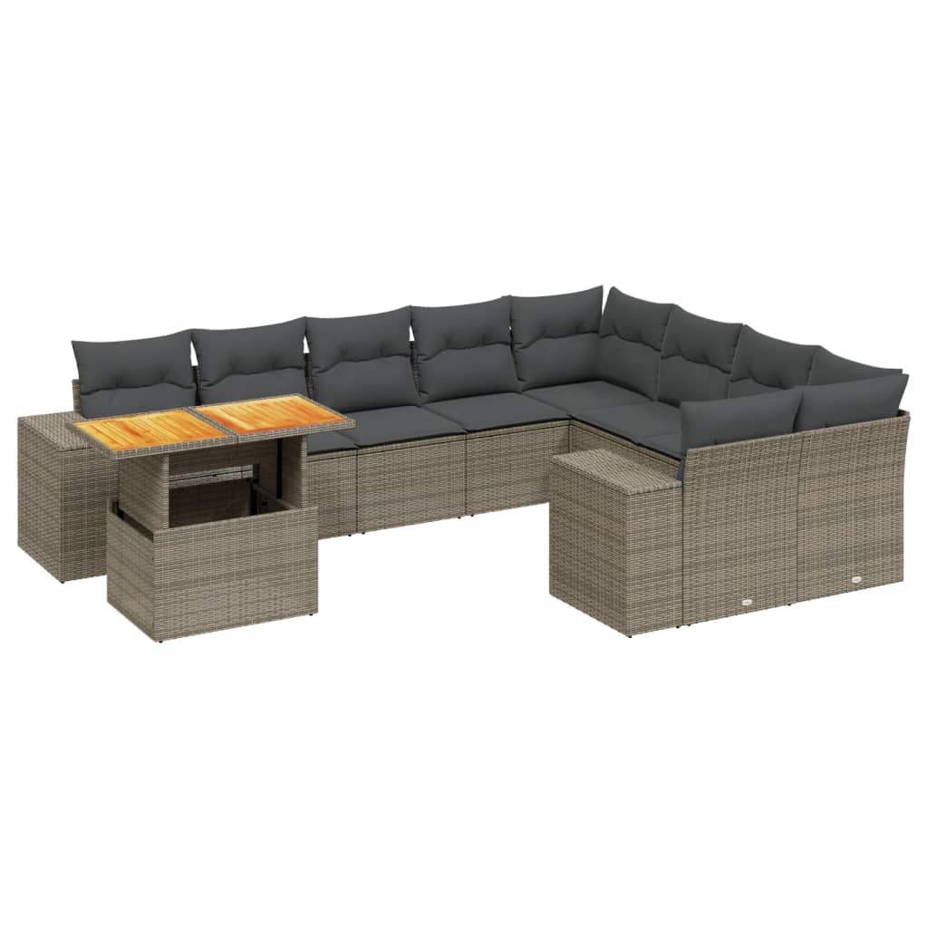 Set Divano da Giardino 10 pz con Cuscini Grigio in Polyrattan - homemem39