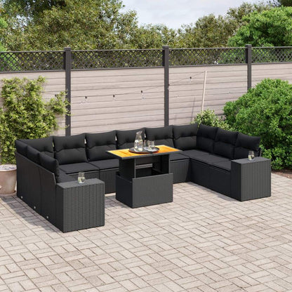 Set Divani da Giardino 11 pz con Cuscini in Polyrattan Nero - homemem39