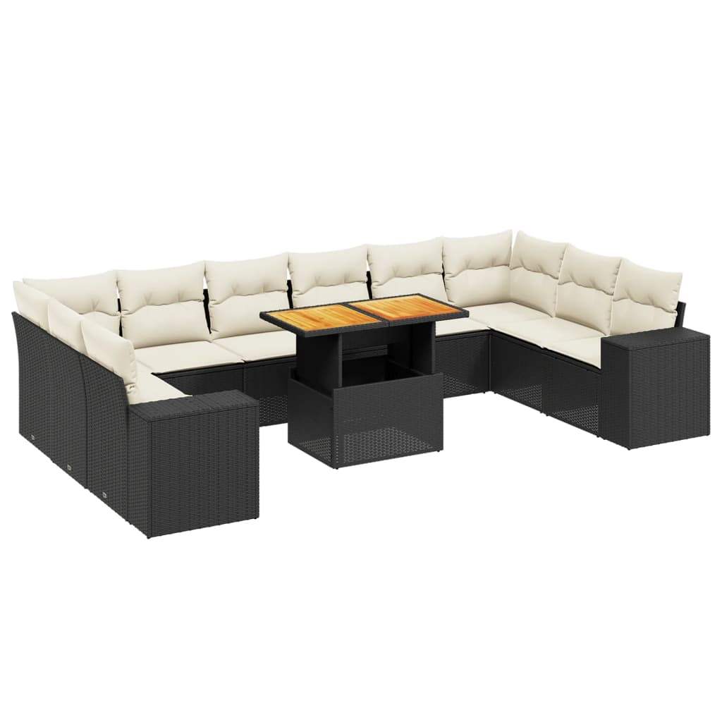 Set Divani da Giardino 11 pz con Cuscini in Polyrattan Nero - homemem39