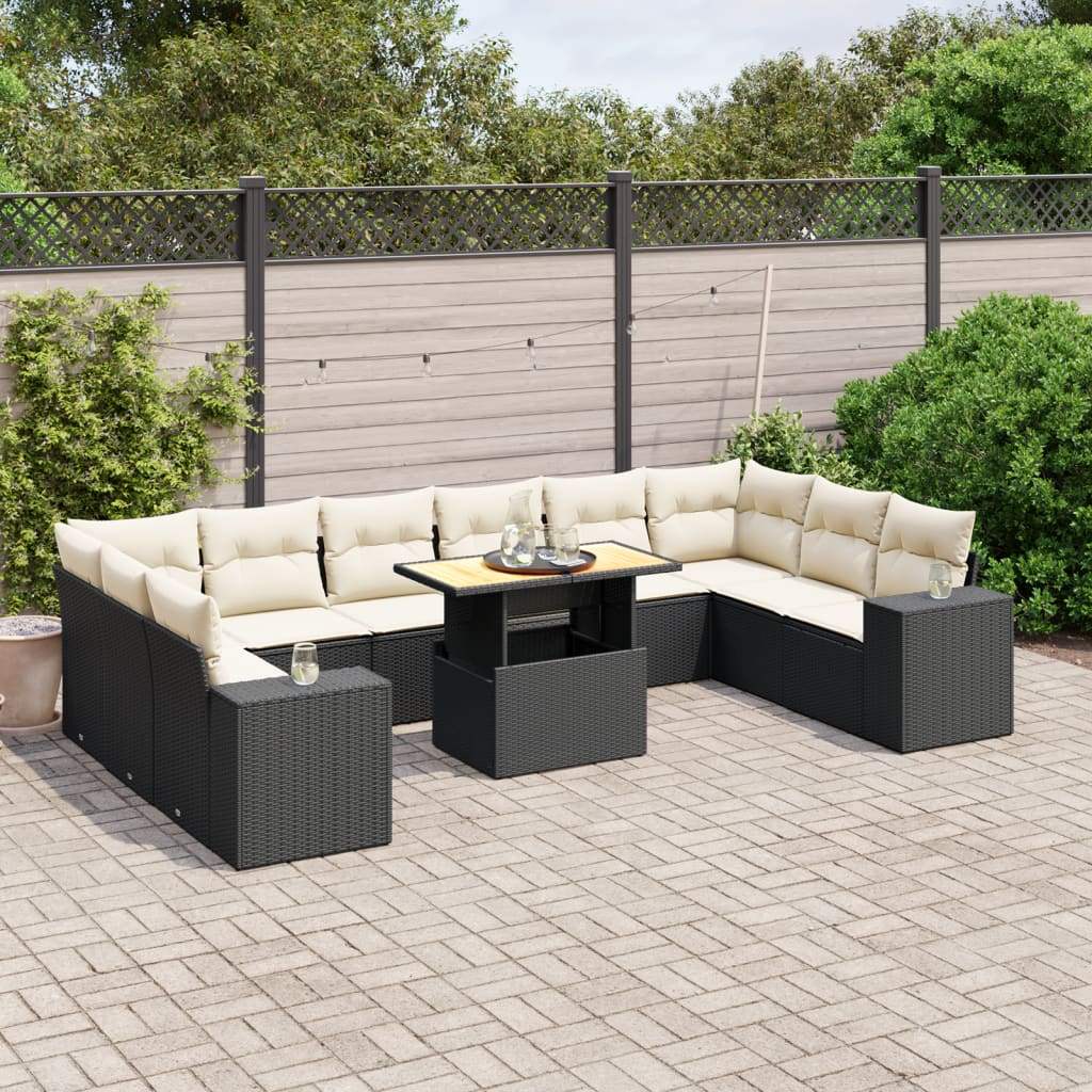 Set Divani da Giardino 11 pz con Cuscini in Polyrattan Nero - homemem39