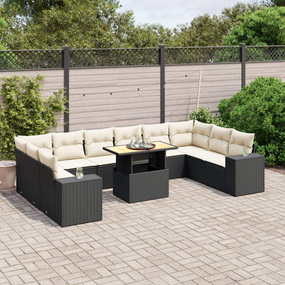 Set Divani da Giardino 11 pz con Cuscini in Polyrattan Nero - homemem39