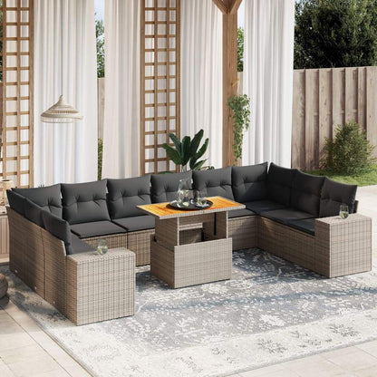 Set Divani da Giardino 11 pz con Cuscini in Polyrattan Grigio - homemem39