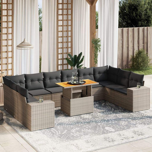 Set Divani da Giardino 11 pz con Cuscini in Polyrattan Grigio - homemem39