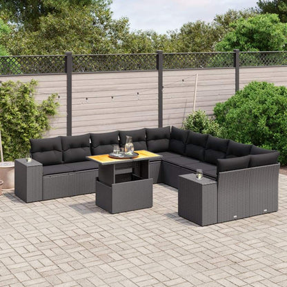 Set Divani da Giardino 11 pz con Cuscini in Polyrattan Nero - homemem39
