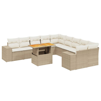 Set Divani da Giardino 11 pz con Cuscini Beige in Polyrattan