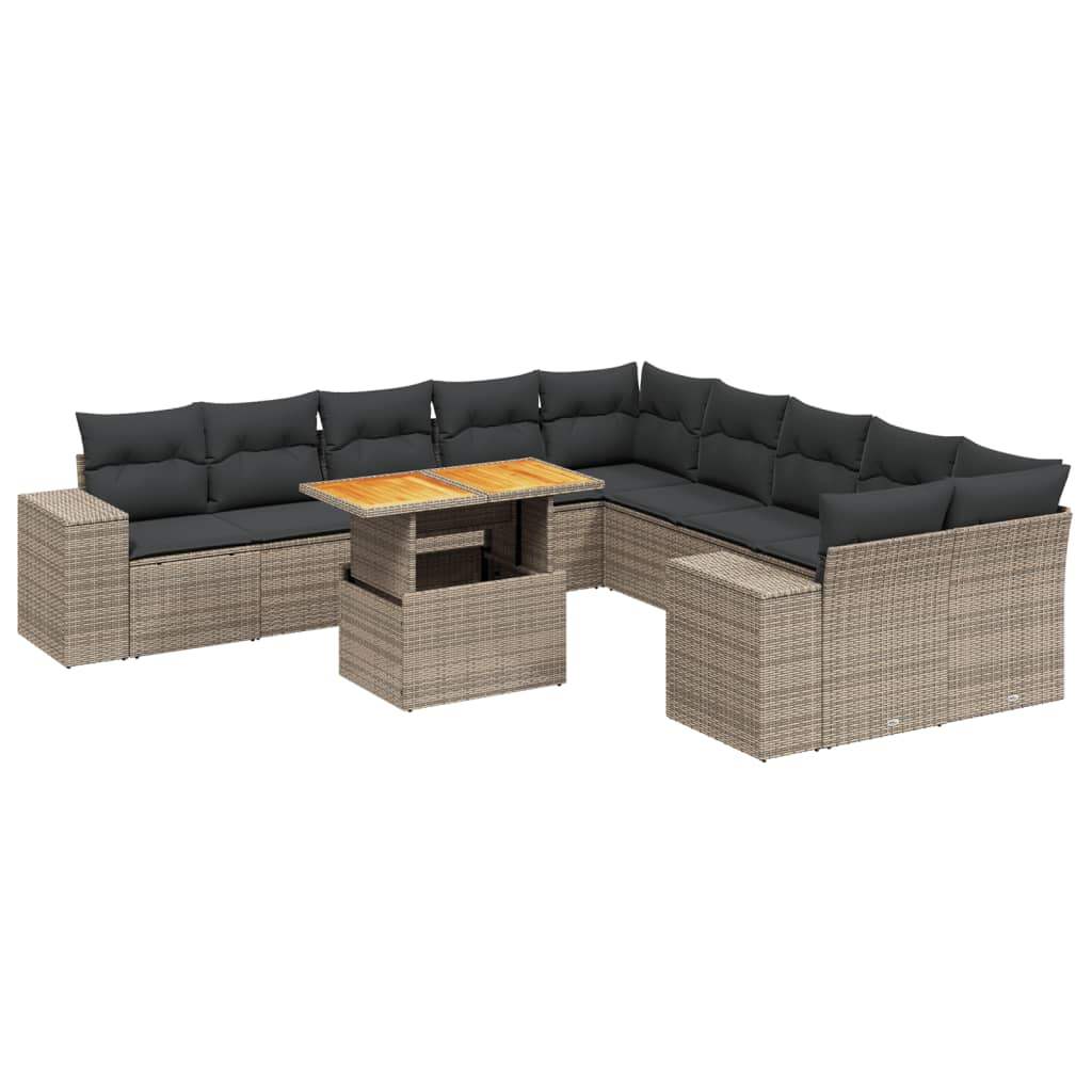 Set Divani da Giardino 11 pz con Cuscini in Polyrattan Grigio - homemem39
