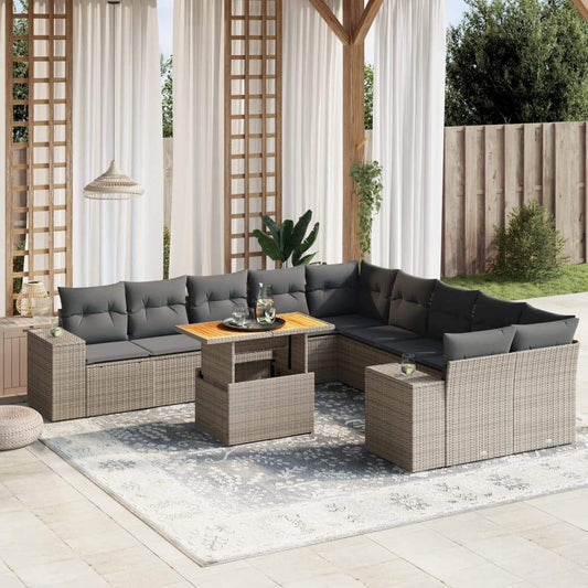 Set Divani da Giardino 11 pz con Cuscini in Polyrattan Grigio - homemem39