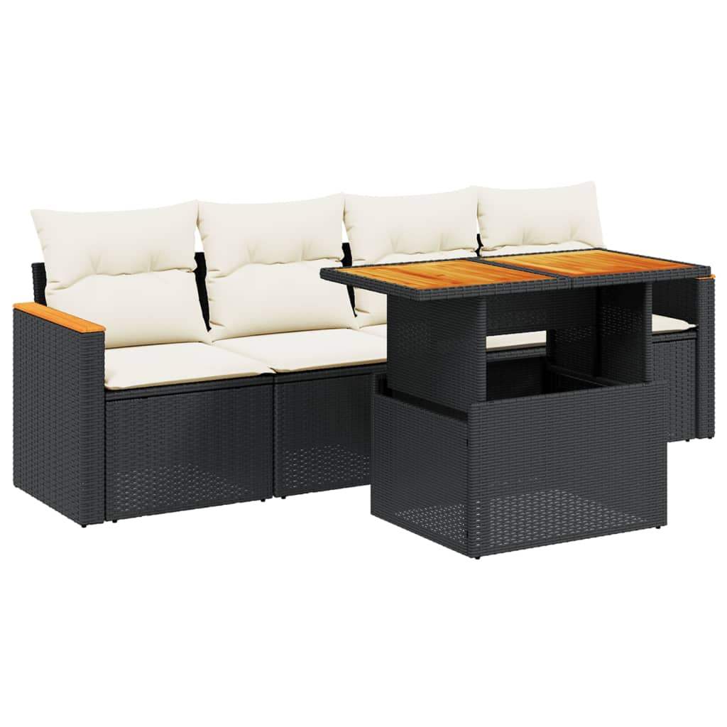 Set Divani da Giardino 5 pz con Cuscini in Polyrattan Nero - homemem39
