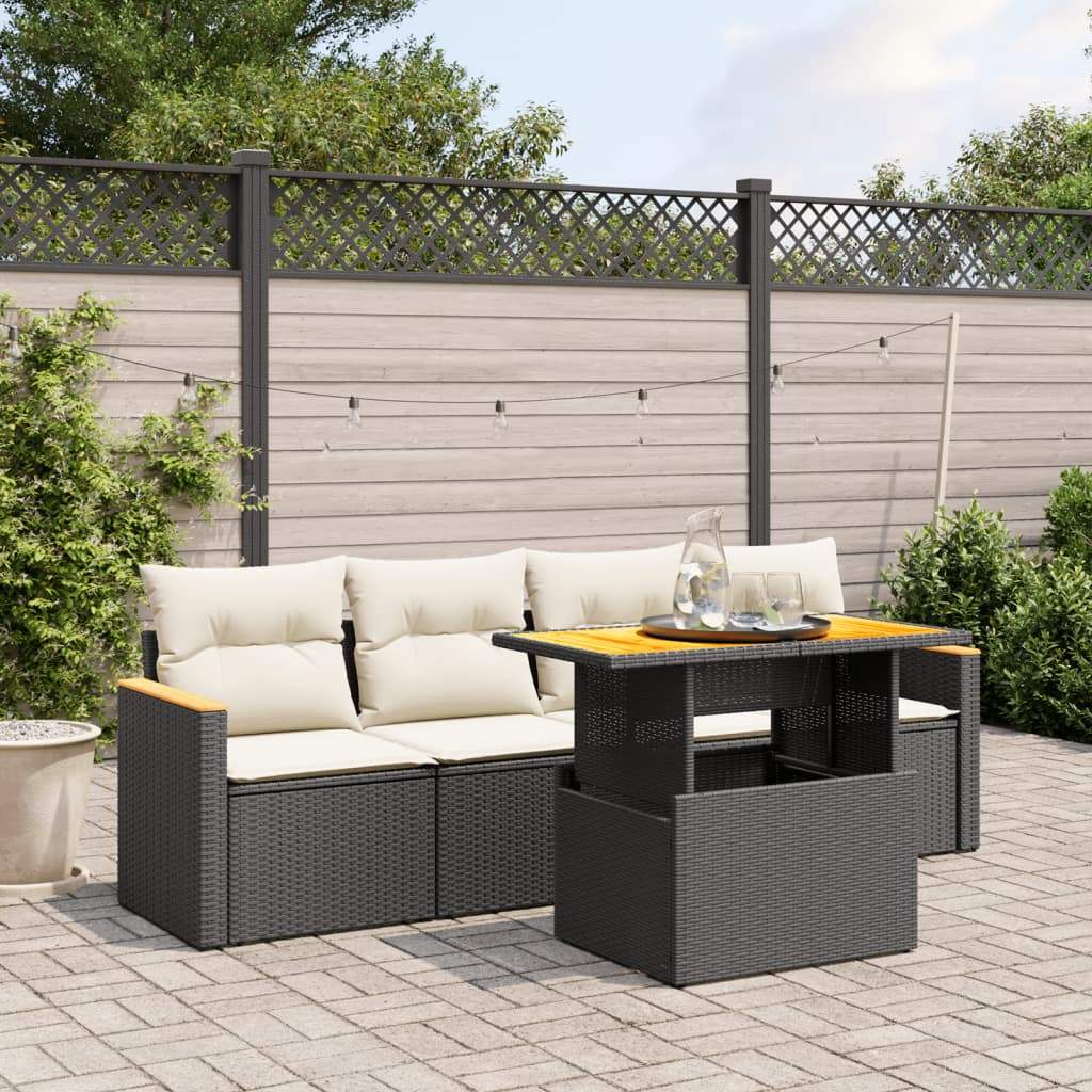 Set Divani da Giardino 5 pz con Cuscini in Polyrattan Nero - homemem39