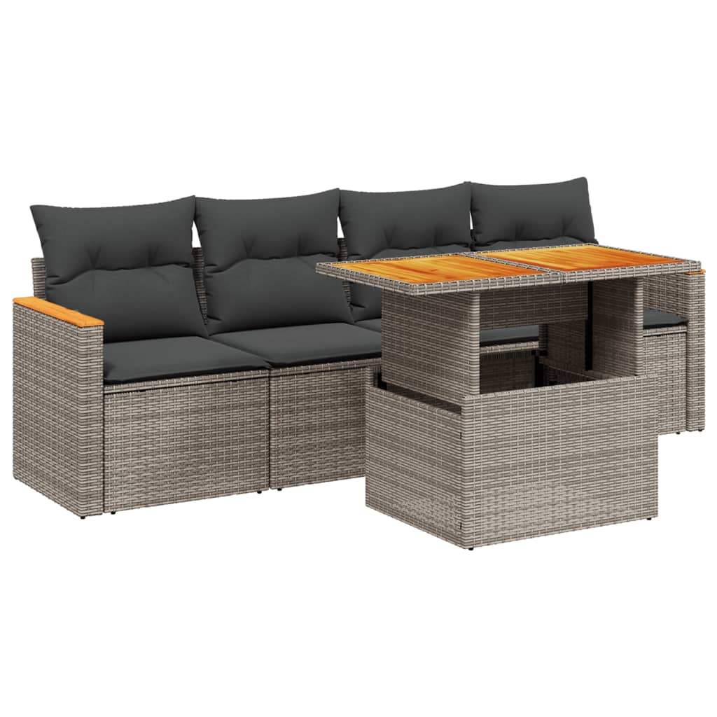 Set Divano da Giardino 5 pz con Cuscini Grigio in Polyrattan - homemem39