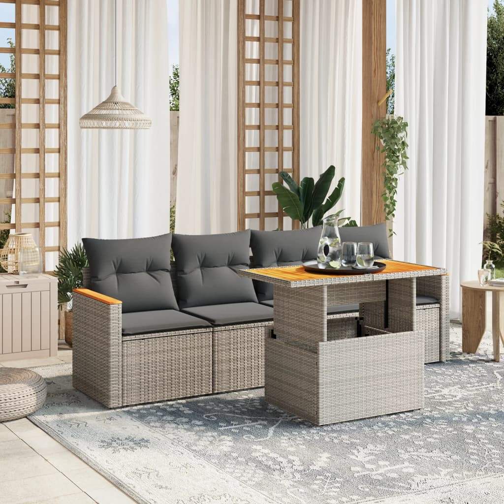 Set Divano da Giardino 5 pz con Cuscini Grigio in Polyrattan - homemem39